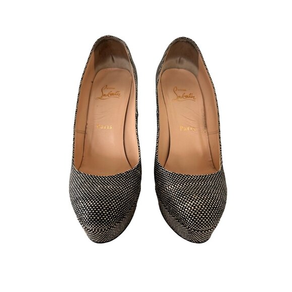 CHRISTIAN LOUBOUTIN Tweed Roundtoe Platform Pumps Heels Size 37.5/7.5 - Picture 2 of 7